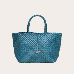 Cabas Little Liffner Midi Leather Basket Femme Bleu | 250961-HZB