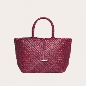 Cabas Little Liffner Midi Leather Basket Femme Rouge | 749386-AJI