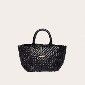 Cabas Little Liffner Mini Leather Basket Femme Noir | 054189-LKJ