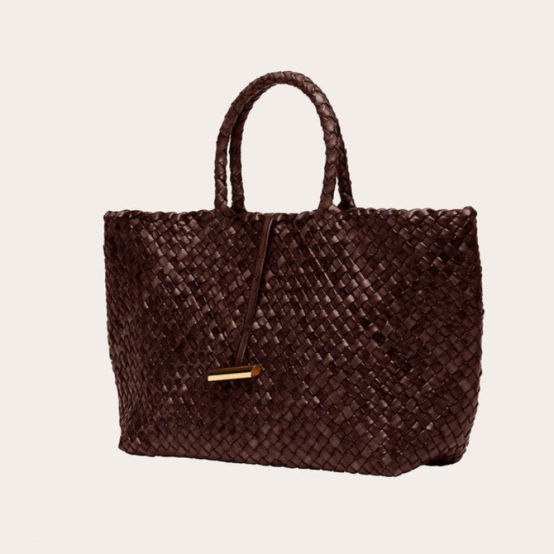 Cabas Little Liffner Large Leather Basket Femme Marron Foncé | 345170-EBL