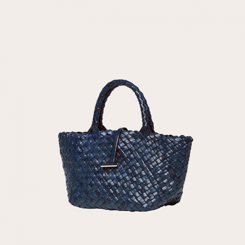 Cabas Little Liffner Mini Leather Basket Femme Bleu Marine | 109273-OPS