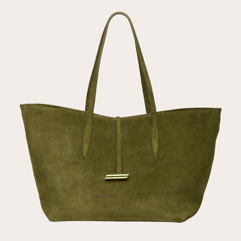 Cabas Little Liffner Penne Suede Femme Vert Olive | 078639-ULO