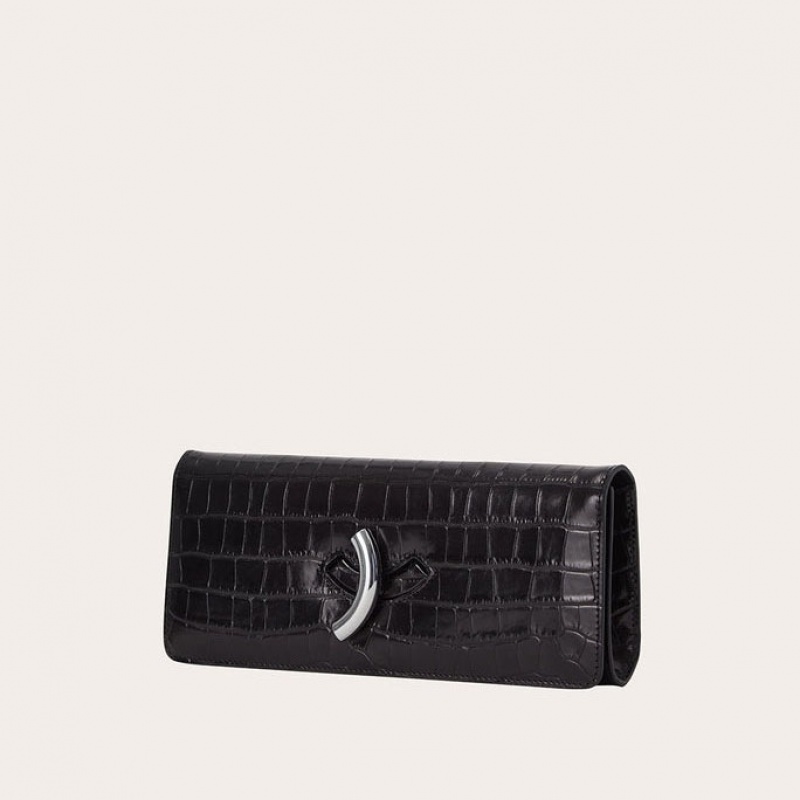 Clutch Little Liffner Maccheroni Croc Embossed Femme Noir | 203965-TPV