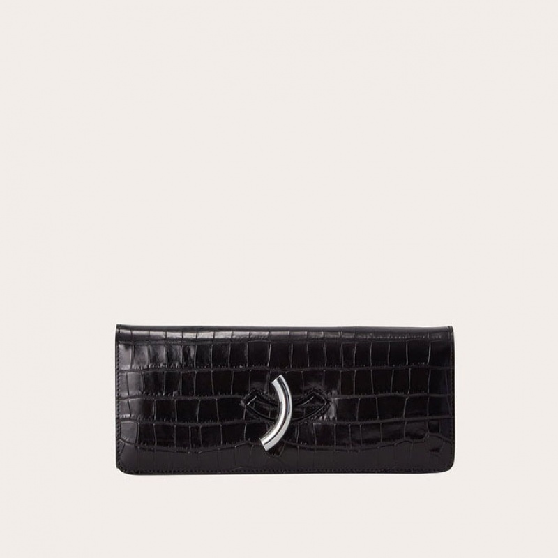 Clutch Little Liffner Maccheroni Croc Embossed Femme Noir | 203965-TPV