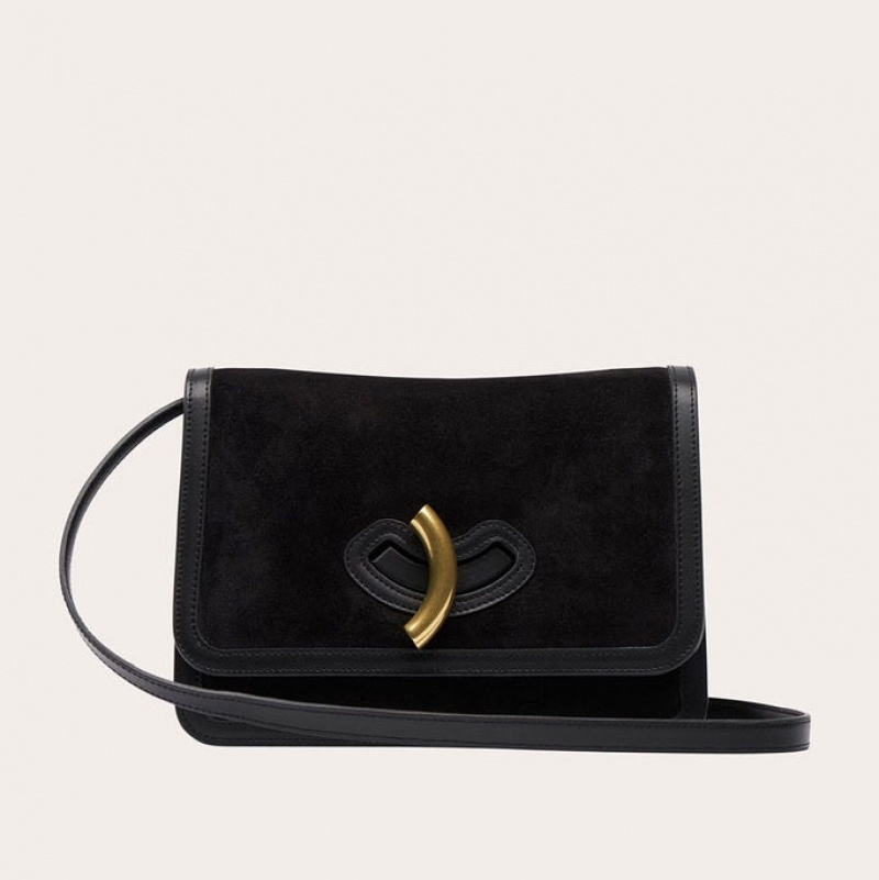 Sac Bandoulière Little Liffner Maccheroni Suede Femme Noir | 760158-XZM