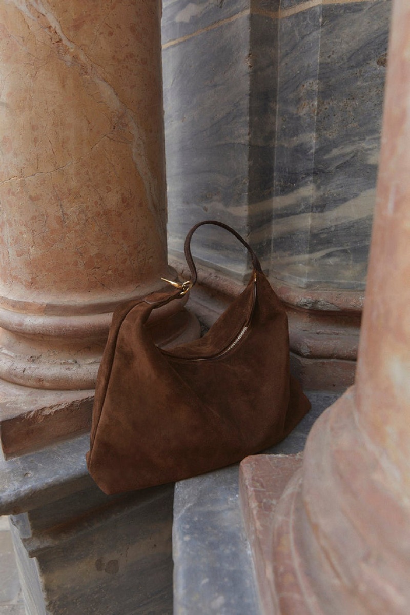 Sac Bandoulière Little Liffner Pillow Suede Femme Marron | 372054-KOQ